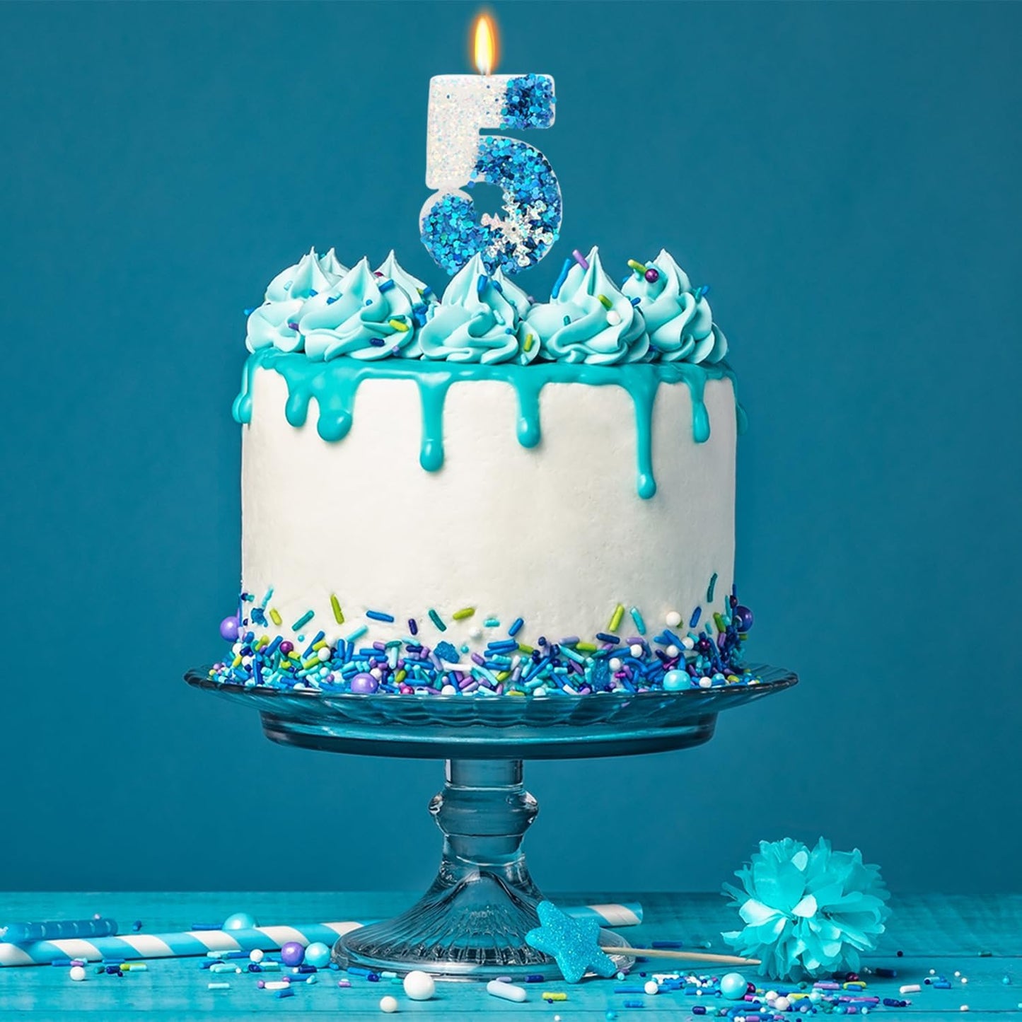 Snow Frozen Themed Birthday Candles, 5th Birthday Candle for Party Supplies, 2.76 inch Cake Topper Decorations (Number 5)