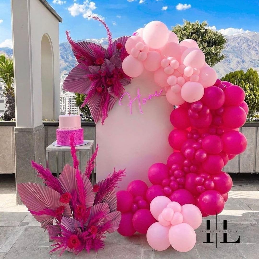 Hot Pink Balloons 125 PCS Different Sizes of 18 12 10 5 Inch Magenta Fuchsia Dark Pink Balloon Arch Kit Garland for Birthday Party Baby Shower Bridal Shower Valentine's Day