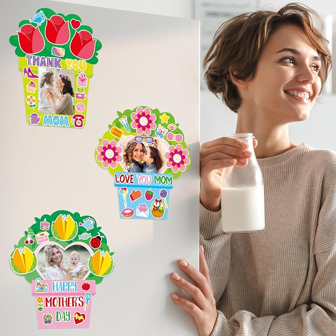 Luckyhern 30 Pack Happy Mothers Day Photo Frame Craft Kits for Love You Mom Picture Frame Crafts Flowers Paper Photo Frames Classroom Party Decoration (Mothers Day)