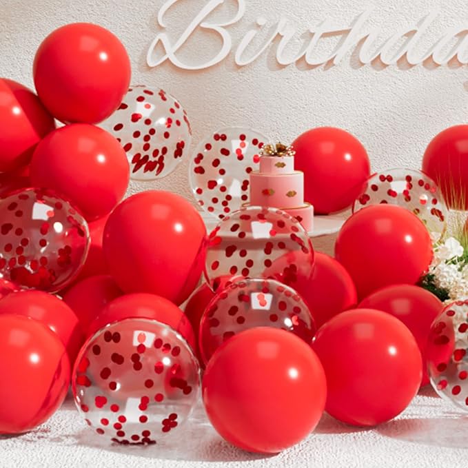 SUWEN Red Balloons and Confetti Balloons Set 47PCS Shiny Latex Helium Red Balloon for Birthday Valentine Mother's Day Anniversary Party Decorations