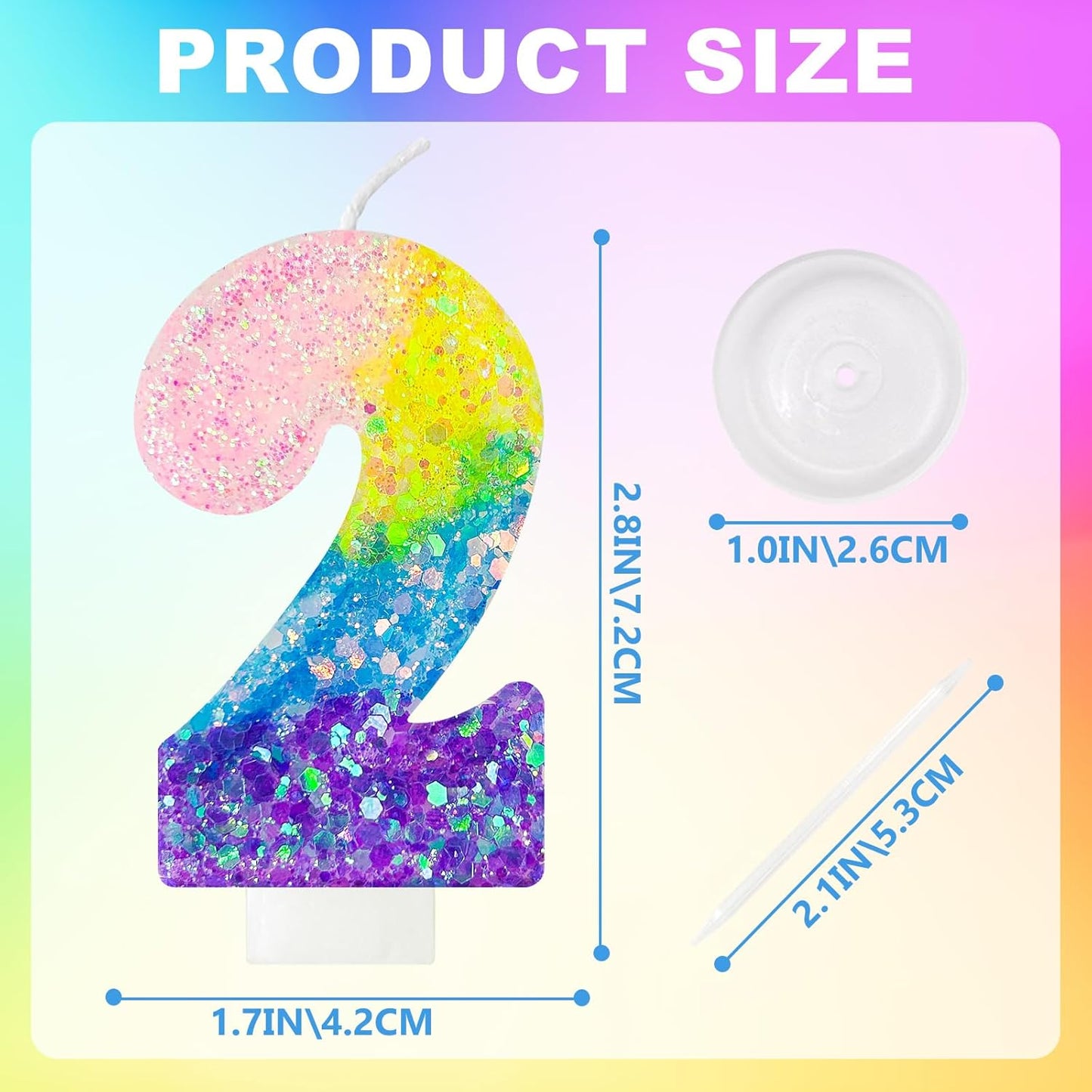 Birthday Candles Pastel Macaron Glitter 3D Rainbow Number Candles for Birthday Cake Girls Women Sweet Theme Birthday Wedding Anniversary Party Cake Decoration (Number 2)