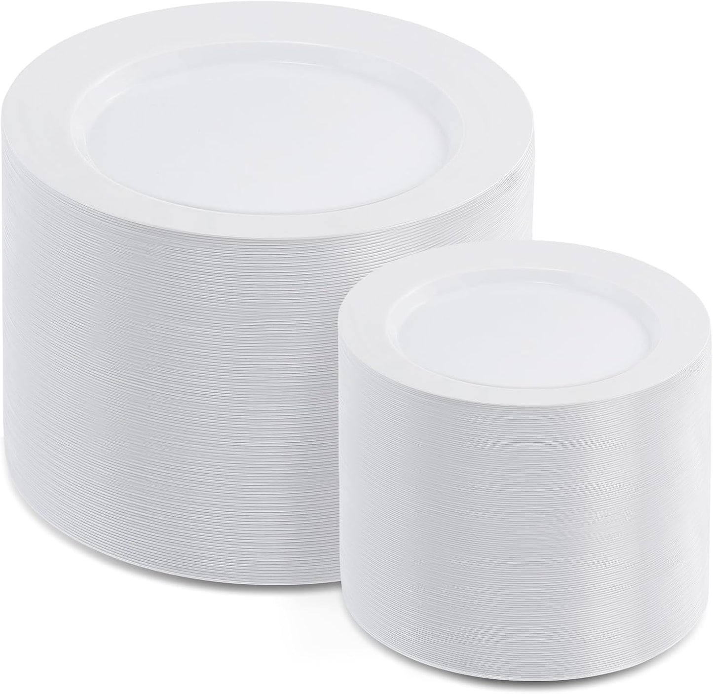 AOZITA 200pcs White Plastic Plates, Disposable Plates for Party, Heavy Duty Plastic Plates - 100 Dinner Plates and 100 Salad Plates, for Weddings, Parties and Events
