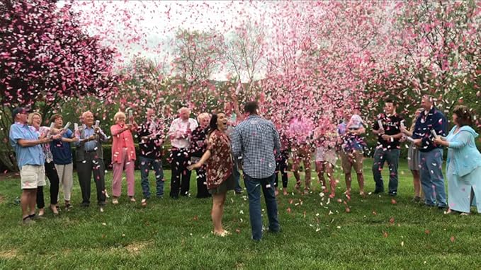 Gender Reveal Confetti Cannon Poppers(2 Pack - Pink) Gender Reveal Surprise - Colorful Confetti