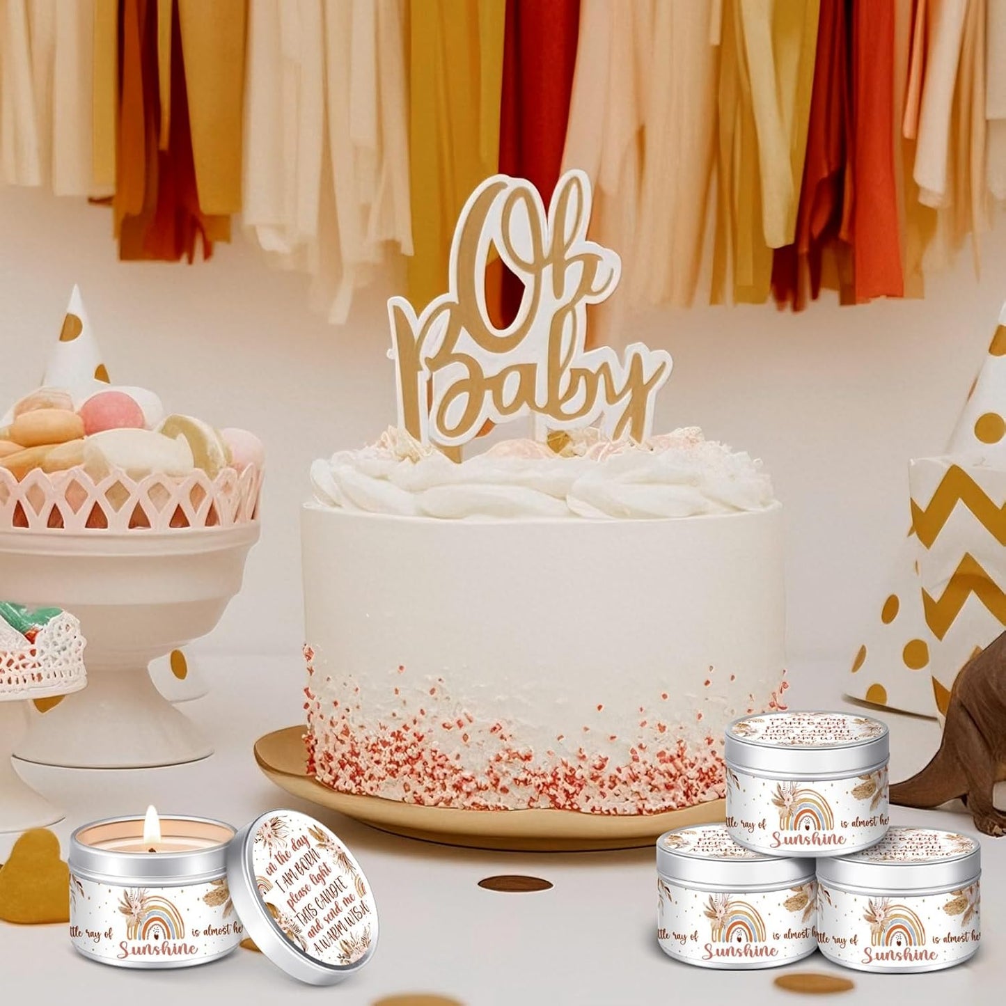 MTLEE 24 Pcs Boho Baby Shower Party Favors Candles Lavender Scented Baby Shower Favors for Guests Rustic Tealights Candles Gender Reveal Return Gifts Girl Boy(1.2 Oz, Khaki)