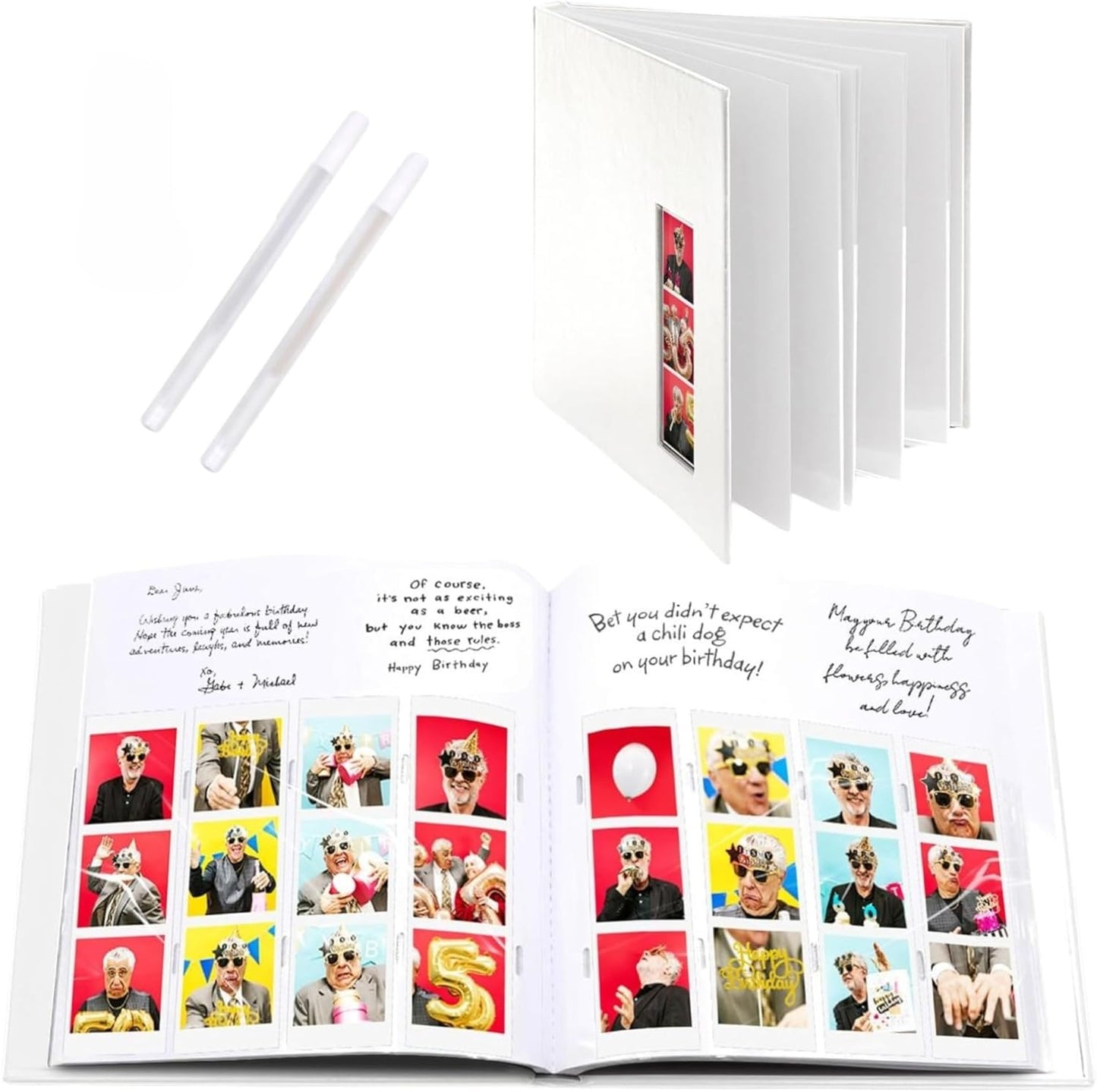 PBF (10 Pack) Photo Booth Album, Guest Book with 2x6 Clear Picture Inserts, White Cover with Plastic Sleeves & White Pages, Scrapbook Album for Photo Strips, Memory Book, Wedding, and Baby Showers