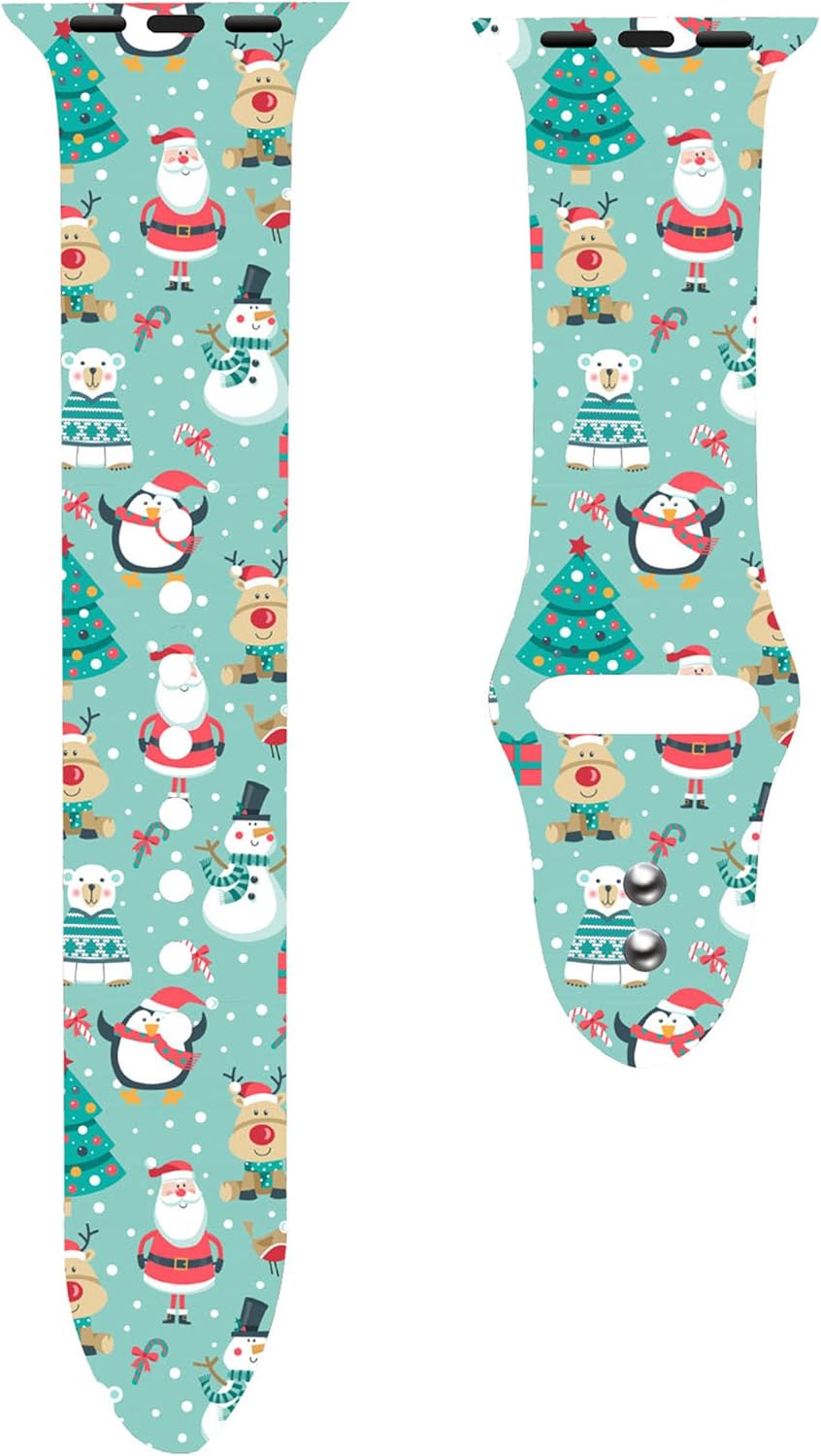 WALOO Adjustable Christmas Pattern Silicone Replacement Watch Band Compatible With Your Apple Watch Series 10/9/8/7/6/5/4/3/2/1/SE/Ultra Fits Sizes 38mm, 40mm, 41mm, 42mm, 44mm, 45mm, 46mm, 49mm