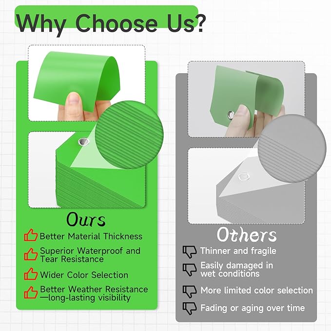 200 Pieces 6 1/4 x 3 1/8 Shipping Tags with String #8 Waterproof Green Tags for Labeling with Wire Blank with Holes Garage Sale for Moving Parts Equipment Garden Outdoor (Green)