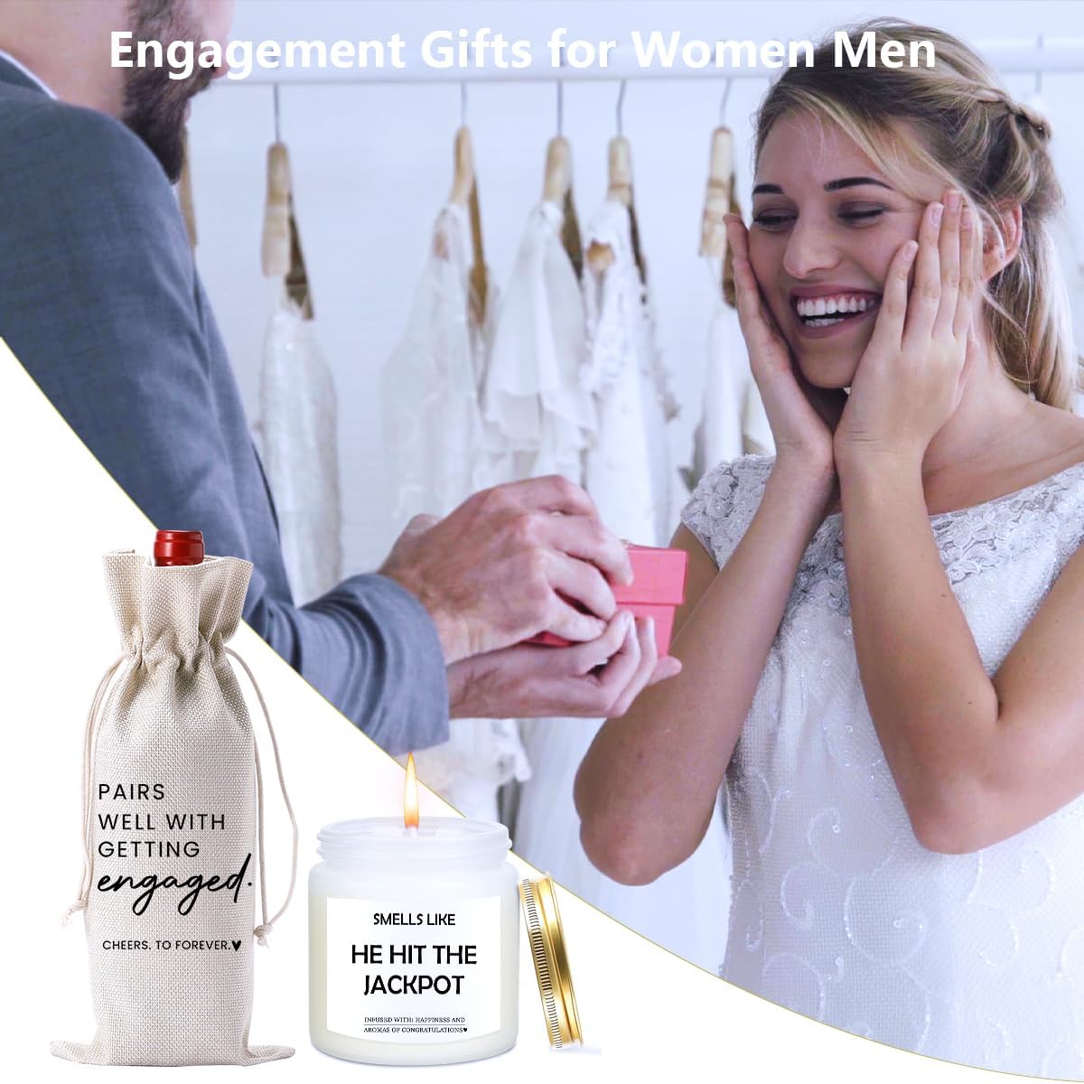 Engagement Gifts for Couples Her Engagement Party Decorations Gift for Couple Wine Bag Scented Candles Set Pairs Well with Getting Engaged Gifts Smell Like He Hit The Jackpot Wine Bottle Bag