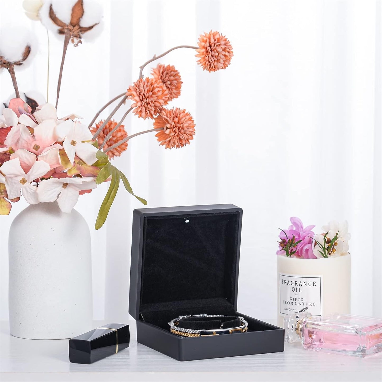 HooAMI Bracelet Box with LED Light, Black Velvet Bangle Boxes Jewelry Gift Box Storage Case Organizer Holder for Birthday, Wedding, Valentine's Day, Anniversary