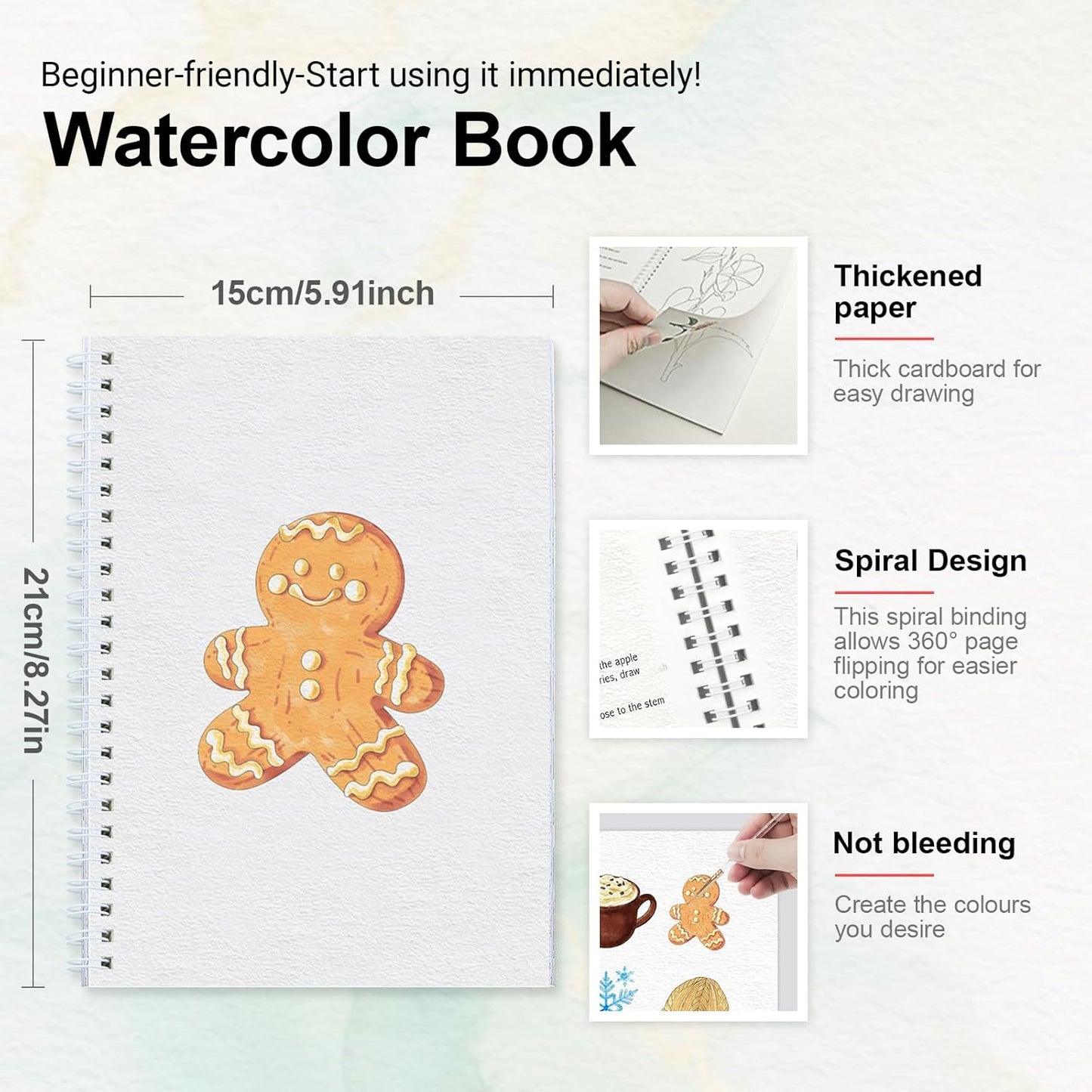 Watercolor Workbooks with Step by Step for Adults Teens - Beginner Watercolor Workbook with 12 Coloring Book Pages -100% Cotton 300gsm/140lb Watercolor Paper(Winter)