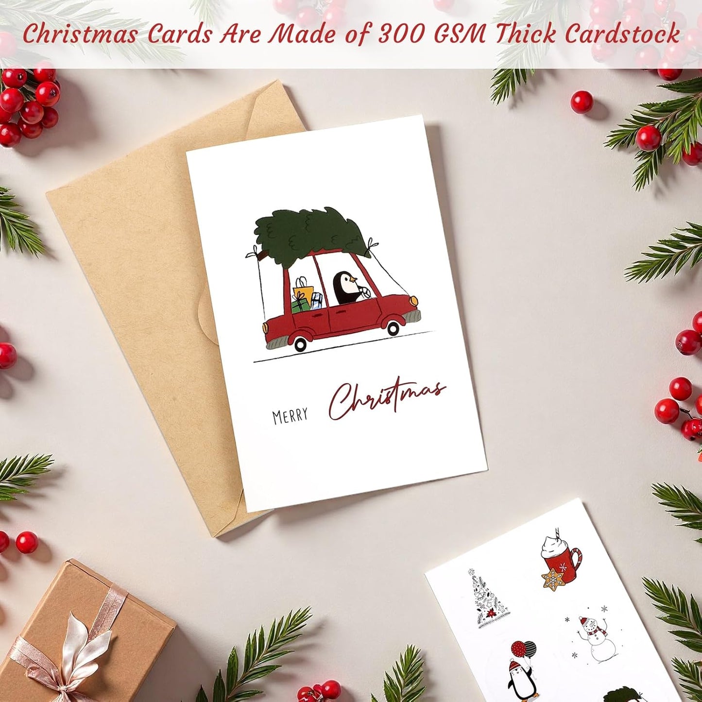 Christmas Cards with Envelopes, 24 Pack Merry Christmas Cards with Stickers, 8 Assorted Designs 4x6 Inch Happy Holidays Card New Year Greeting Card for Family, Friends, Boys & Girls