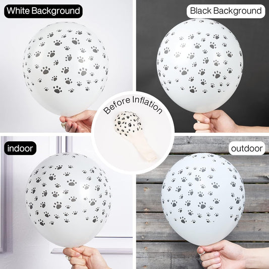 PartyWoo Paw Balloons 50 pcs 12 Inch Matte White Dog Paw Print Latex Helium Balloons for Dog Animals Theme Party Birthday Party Decorations