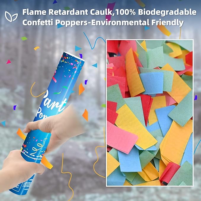Biodegradable Confetti Cannon 6 Pack Multicolor Confetti Poppers 12 Inch Party Poppers Shooters Paper Popper Cannon for Wedding Birthday Graduation Decorations 2025 New Year's Eve and Any Celebration
