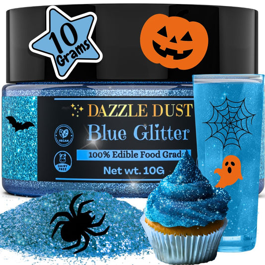 Dazzle Dust Edible Glitter Sprinkles for Cake Decorating, Drinks, Cookie, Icing, Dessert Decorations, Sparkly Luster, Food-Grade, Vegan, Gluten Free, Kosher, Bulk 10g, Blue