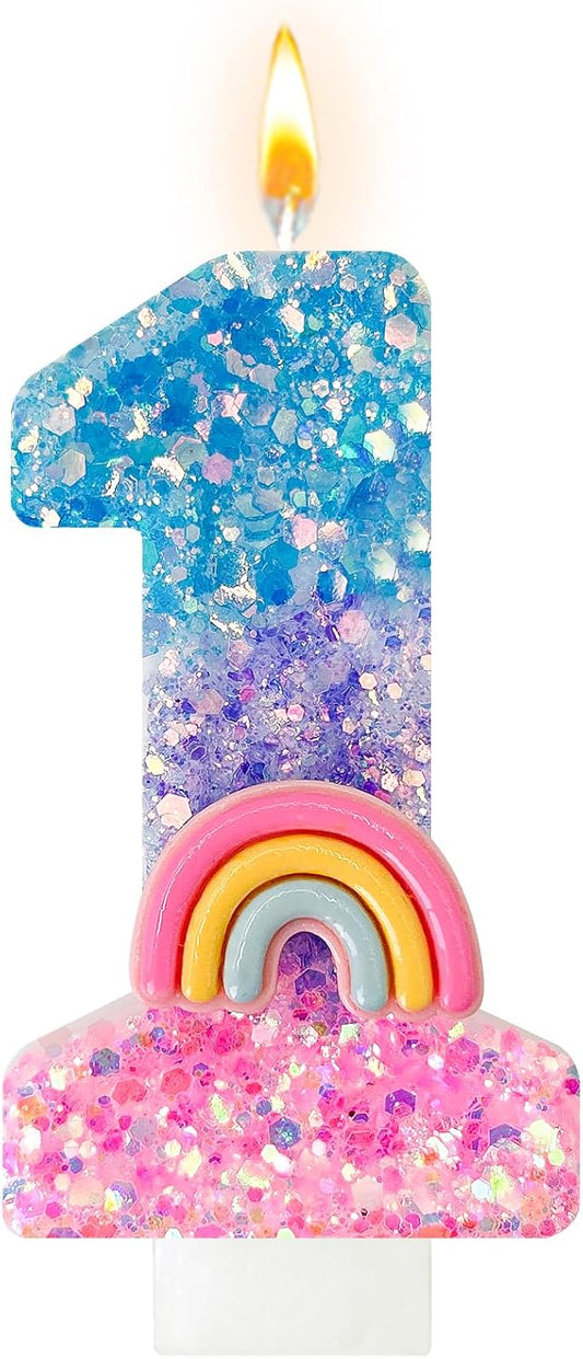 Rainbow Birthday Number Candles, Number 1 Candles, Cupcake Decorations, Macaron Birthday Cake Decorations, Cartoon Theme Party Supplies (Number 1)