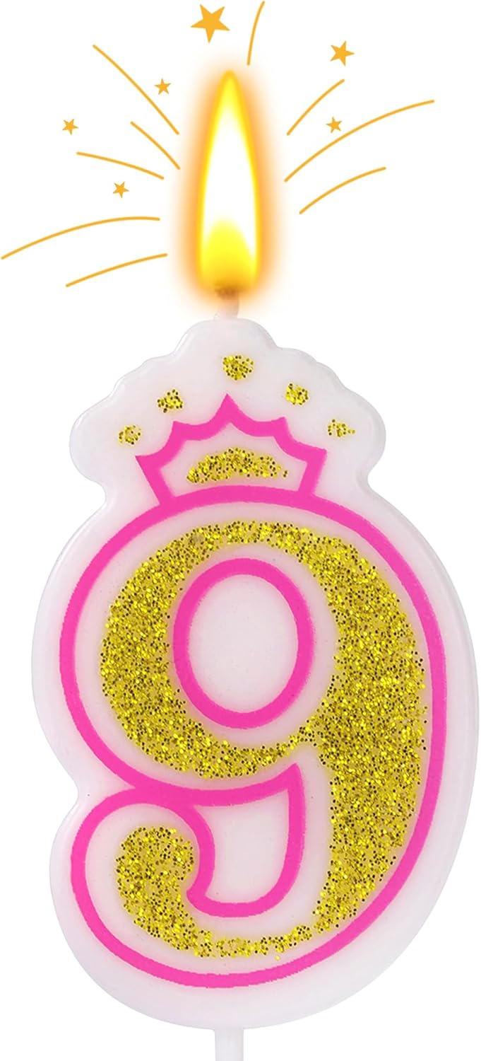 Birthday Number Candles, Number 9 Pink Giltter Candles for Cake, Candle Cake Topper with Sequins for Anniversary Celebrations Supplies (Number 9)