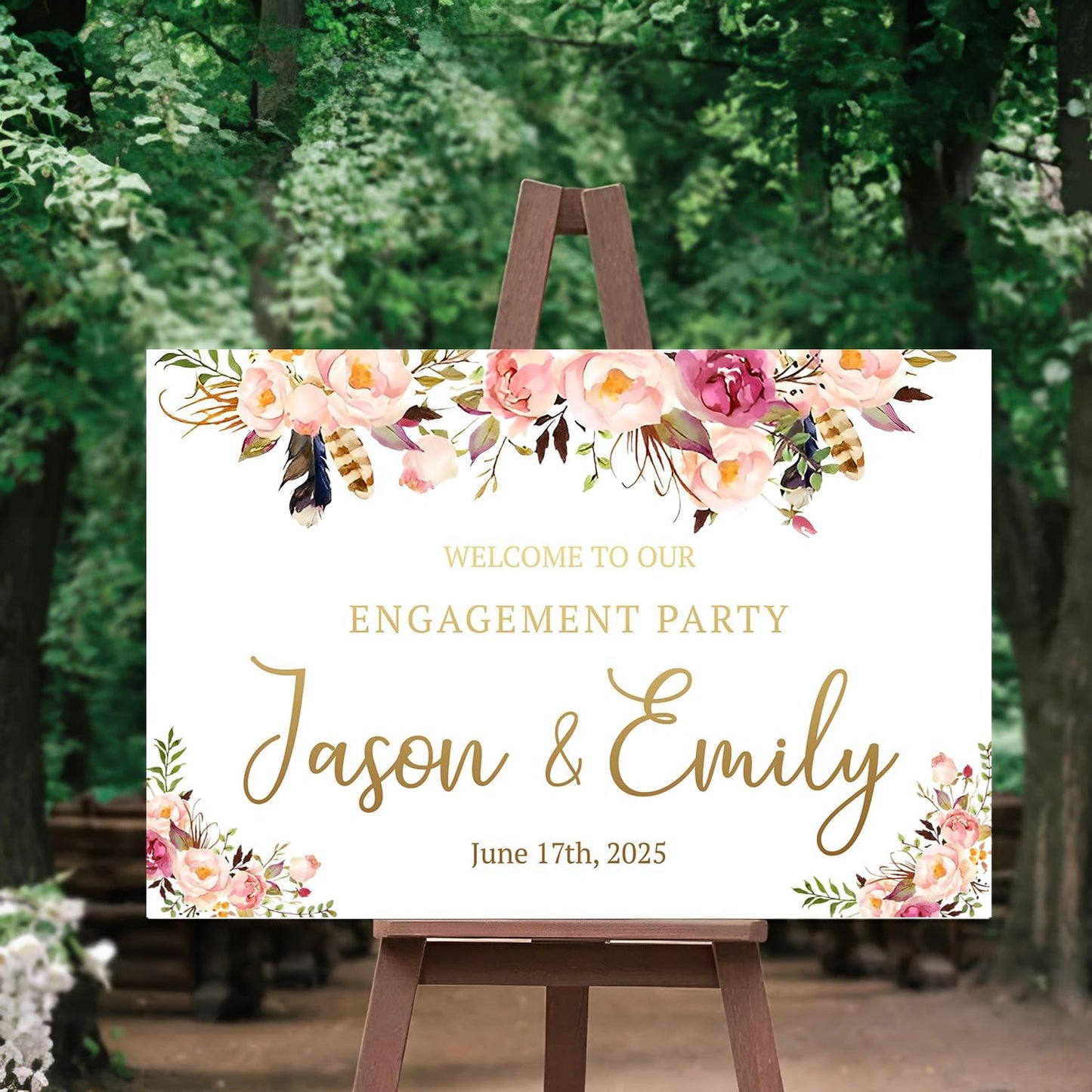 Floral Engagement Sign, 12x18 inches, Plastic, Full Size, Real Estate, Construction Sites, Engagement Parties, Indoor/Outdoor Decor