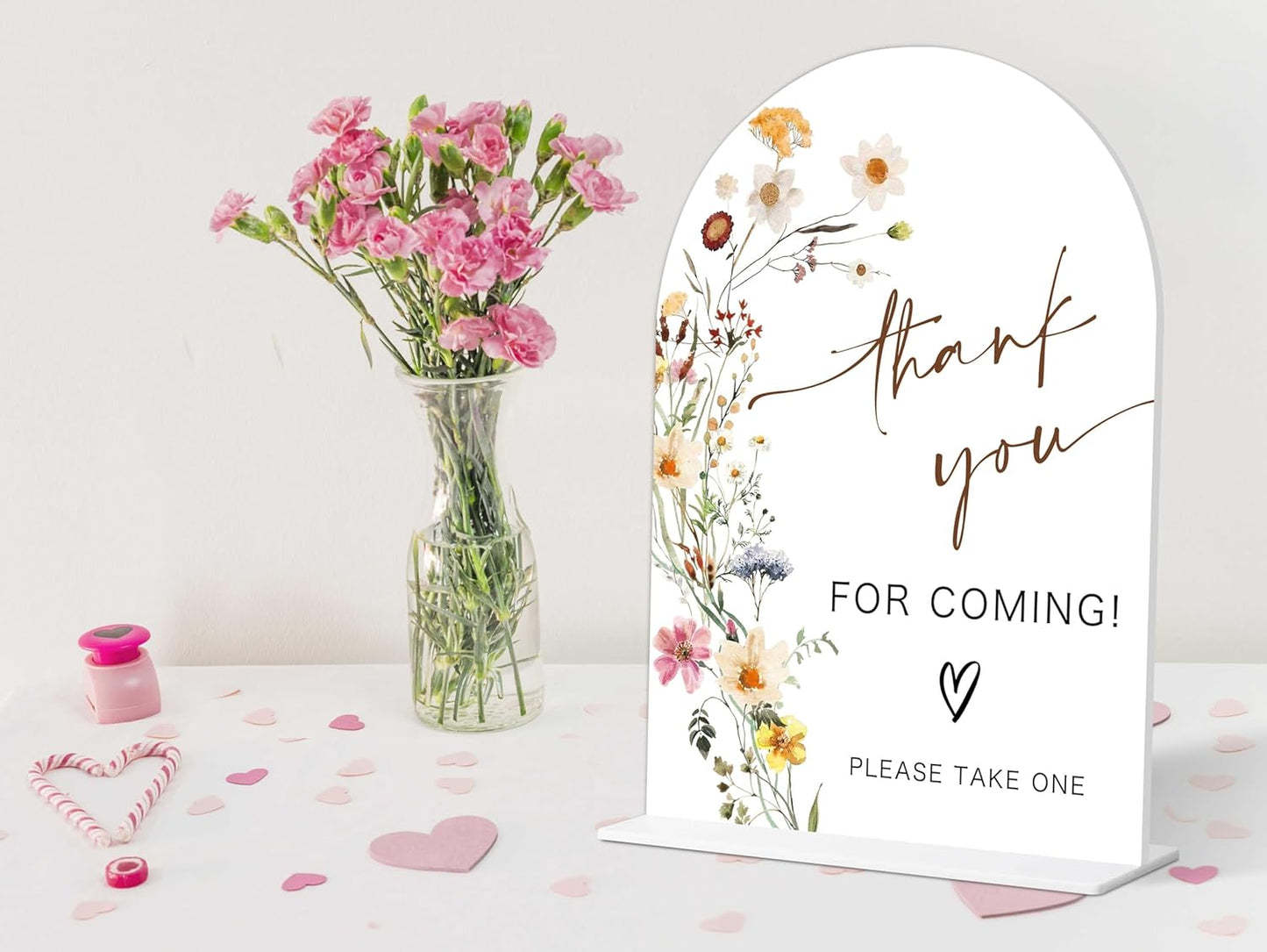 Please Take One Sign, Flower Style Bridal Shower Sign for Wedding, Engagement, Bridal Shower and Reception, Dessert Table Decorations, Wedding Shower Favors, 6X8 Inch Acrylic Arch Sign with Stand,8