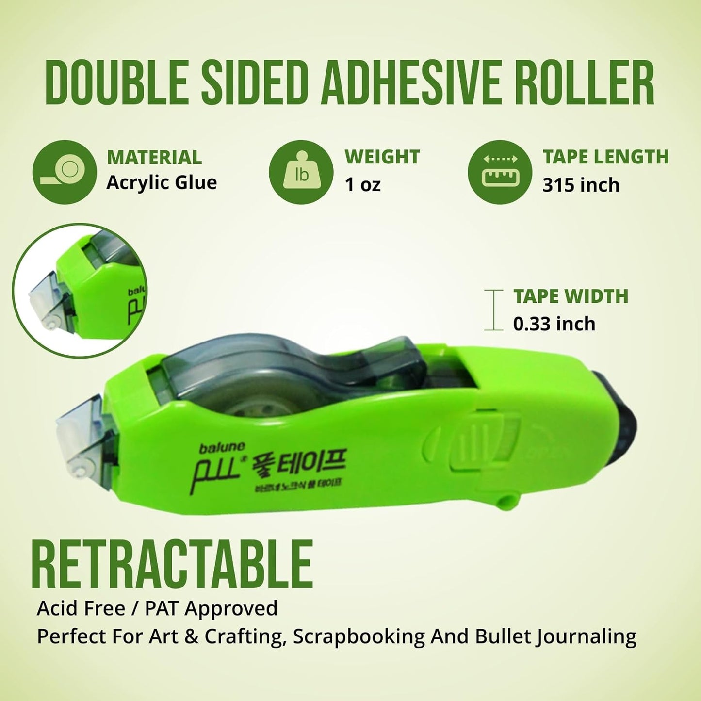 Tape Runner - Double Sided Adhesive with Dispenser Roller Included - Acid Free, Sticky, Transparent - Ideal for Scrapbooking, Crafts & More - Retractable (315 inches per Cartridge), 20 Cartridge