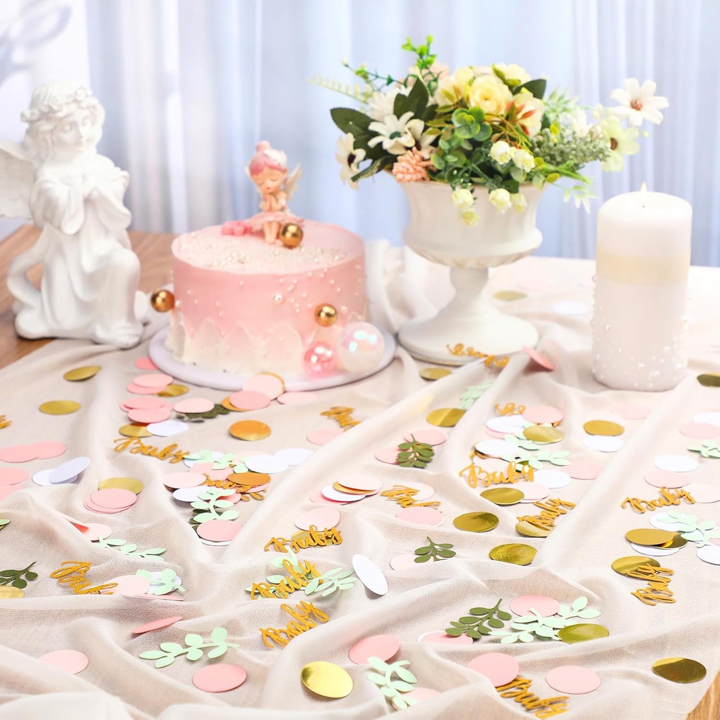 Minatee 400 Pcs Baby Shower Confetti Decorations Table Confetti Dots Gender Reveal Wedding Decor(Stylish Color,Blush Style)
