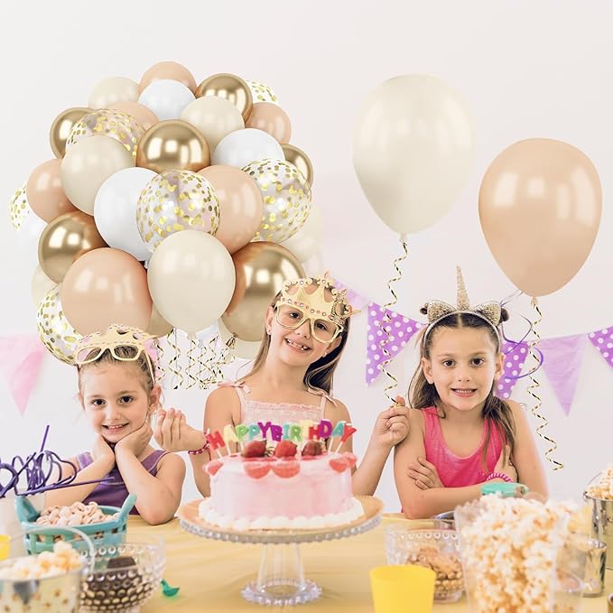 Zesliwy Gold White Sand Confetti Balloons, 50pcs 12 inch Beige Gold Nude Neutral Balloons for Birthday Wedding Bride Shower Party Decoration