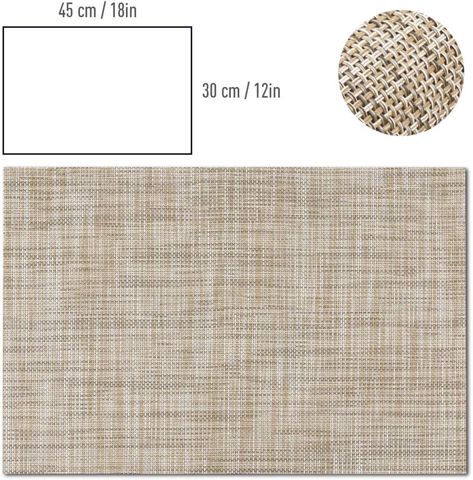 homEdge PVC Placemat, 4 PCS of Non-Slip Heat Resistant Place Mats, Washable Vinyl Placemats, Set of 4 – Linen Yellow