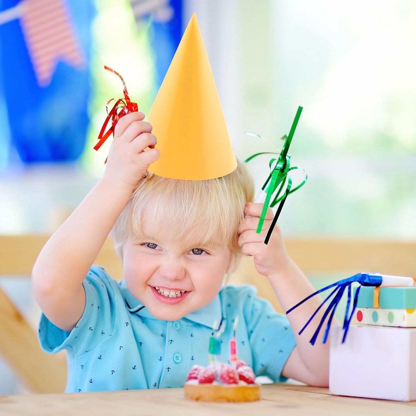 24 PCS Party Cone Hats DIY Birthday Paper Cone Hats for Kids and Adults Birthday, Baby Shower, Bridal Shower