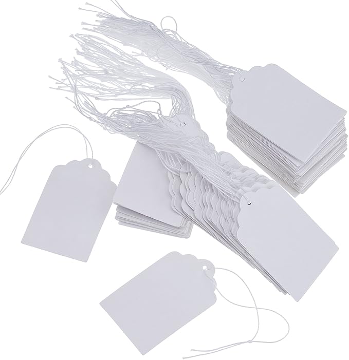 Outus 500 Pack Blank Price Tags 1.18 x 1.89 inches Marking White Price Tags with String Attached Merchandise Writable Strung Hang Label for Selling Jewelry Clothing Gift(Fresh Style)