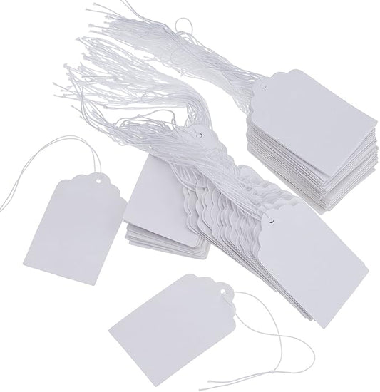 Outus 500 Pack Blank Price Tags 1.18 x 1.89 inches Marking White Price Tags with String Attached Merchandise Writable Strung Hang Label for Selling Jewelry Clothing Gift(Fresh Style)