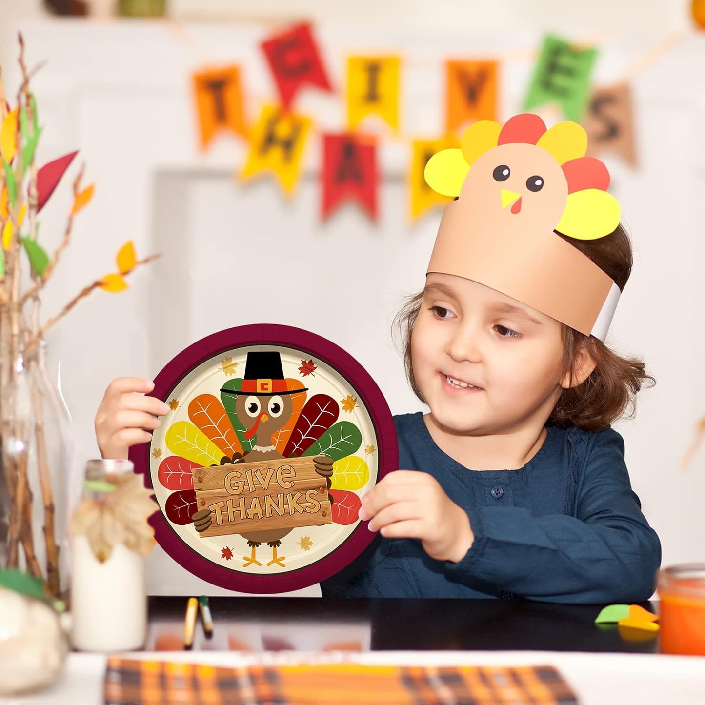 Turkey Thanksgiving Party Supplies Kit, Autumn Disposable Dinnerware Includes, Paper Dinner Plates, Dessert Plates, Luncheon Napkins and Beverage Napkins, for Fall party Decorations, Serve 50