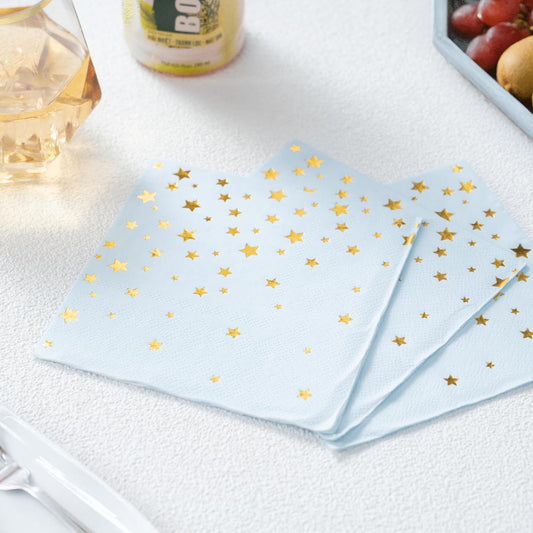 Blue and Gold Cocktail Napkins- 100 Pack 2-Ply Disposable Paper Napkins for Birthday Parties, Baby Showers, Weddings, and Special Events