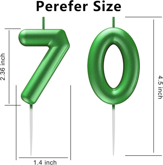 Green Number 70 Candle Happy Birthday 3D Number Candles for Birthday Cake Party Decoration Wedding Anniversary Celebration Supplies