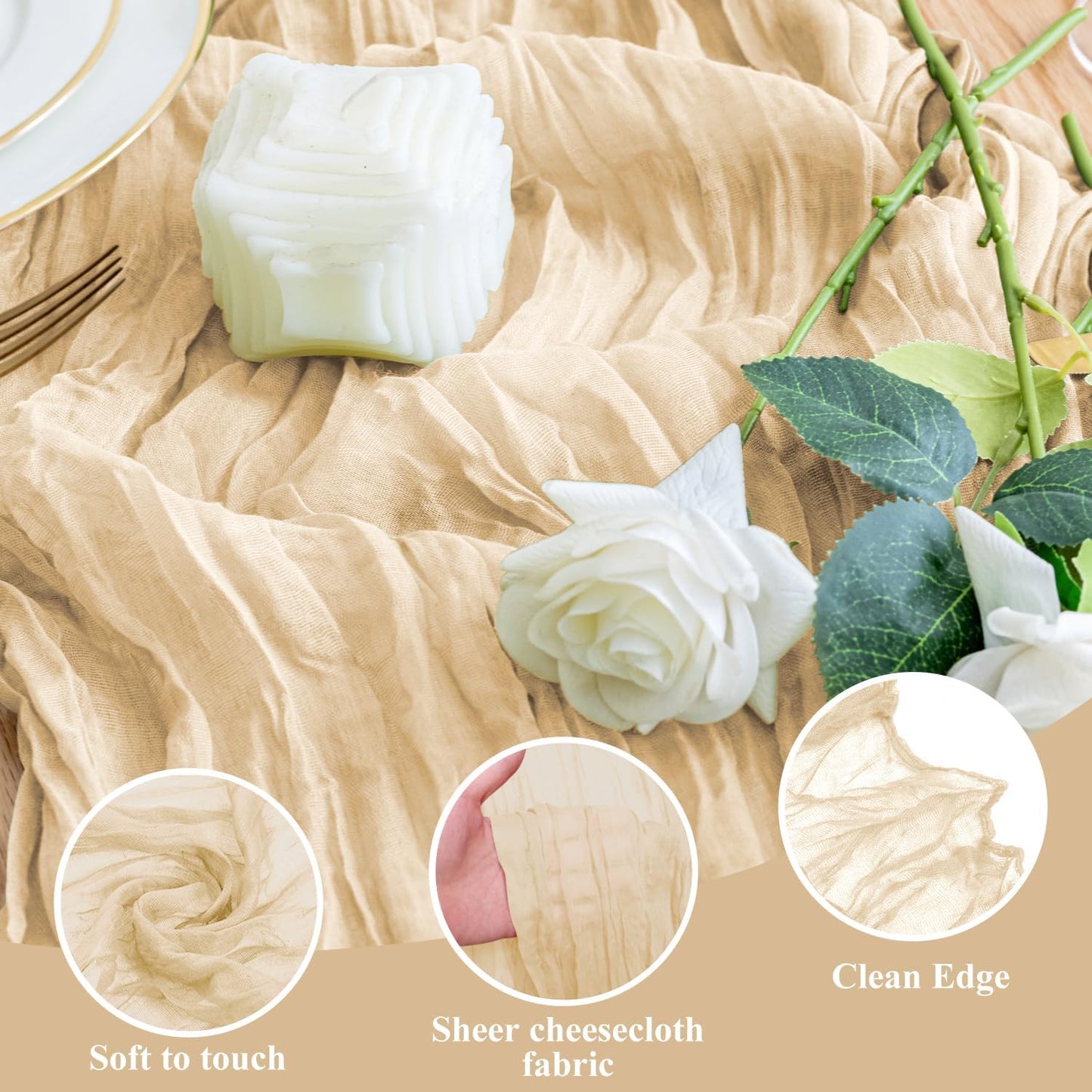 Wokceer Cheesecloth Table Runner 2Pack 10FT Sand Boho Christmas Gauze Cheese Cloth Table Runner for Party Easter Rustic Sheer Table Runners for Baby Bridal Shower Wedding Table Decor
