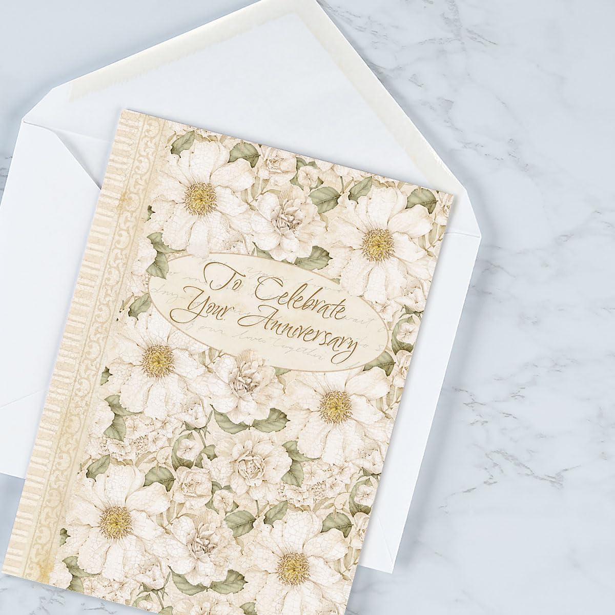 Bouquet Anniversary Wishes Greeting Cards - Set of 8 (4 designs), Large 5" x 7" Wedding Cards with Sentiments Inside, White Envelopes