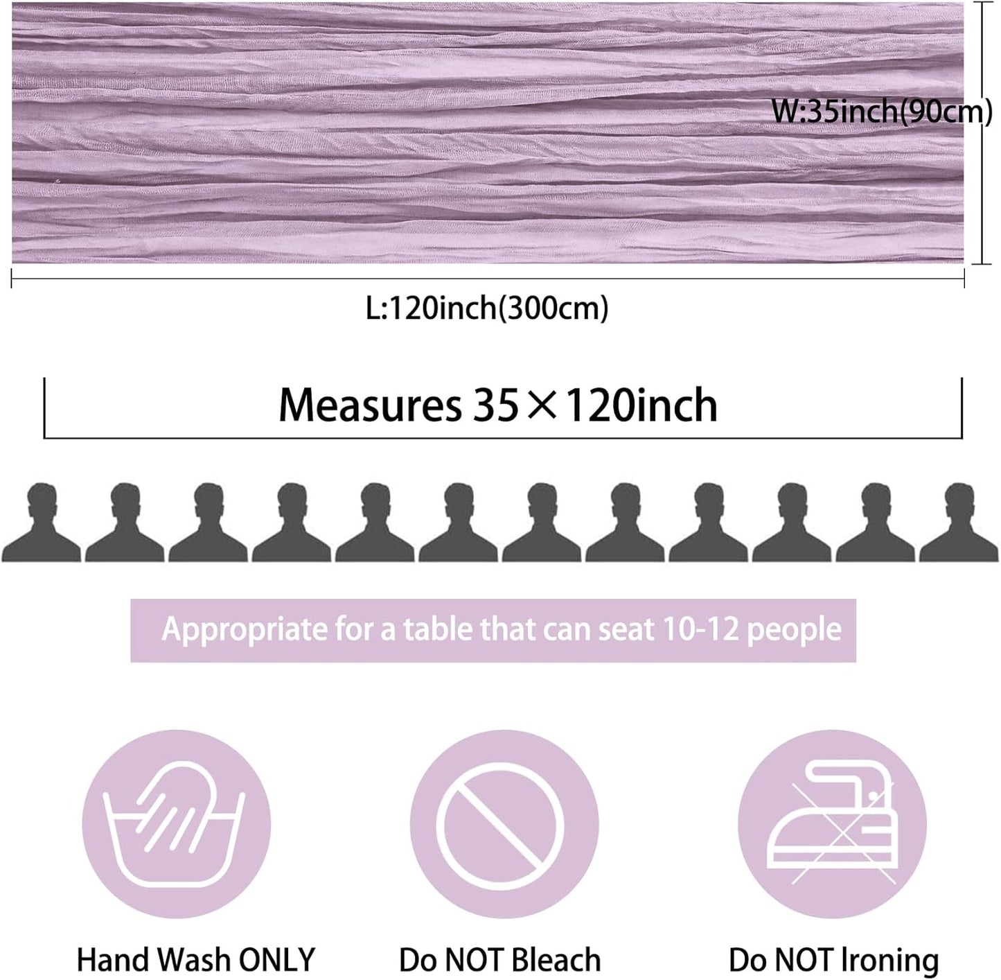 12 Pack 10Ft Cheesecloth Table Runner 35x120 Inch Boho Gauze Table Runner Cheese Cloth Long Table Runner Romantic Table Runner for Wedding Bridal Shower Birthday Party Table Decor (Light Purple)
