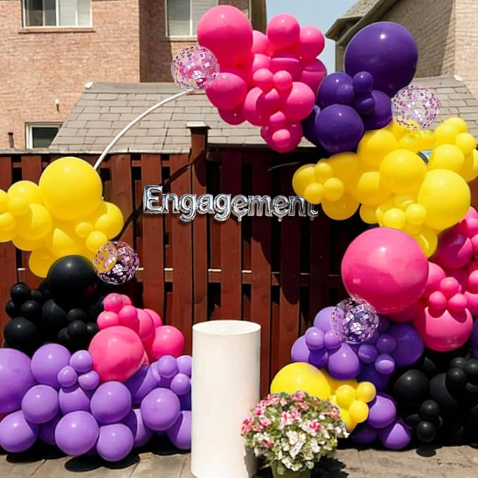 Black Purple Red Yellow Balloon Garland Arch Kit, 167Pcs Latex Balloons Different Sizes 18 12 10 5 inch for Women Princess Girl Birthday Bridal Baby Shower Party Decoration