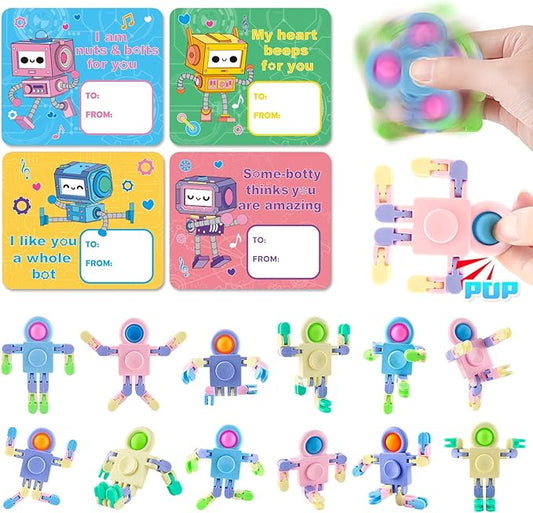SpringFlower 24 PACK Valentines Day Cards For Kids Classroom With Fidget Sensory Spinner Toys For Classroom Gift Exchange, Valentines Party Favors Supply For Kids Classmates Gift Cards Prizes