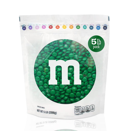 M&M’S WORLD Dark Green Milk Chocolate Candy, 5lbs of M&M'S in Resealable Pack for Candy Bars, Holiday Parties, Graduations, Christmas, Dessert Tables & DIY Party Favors