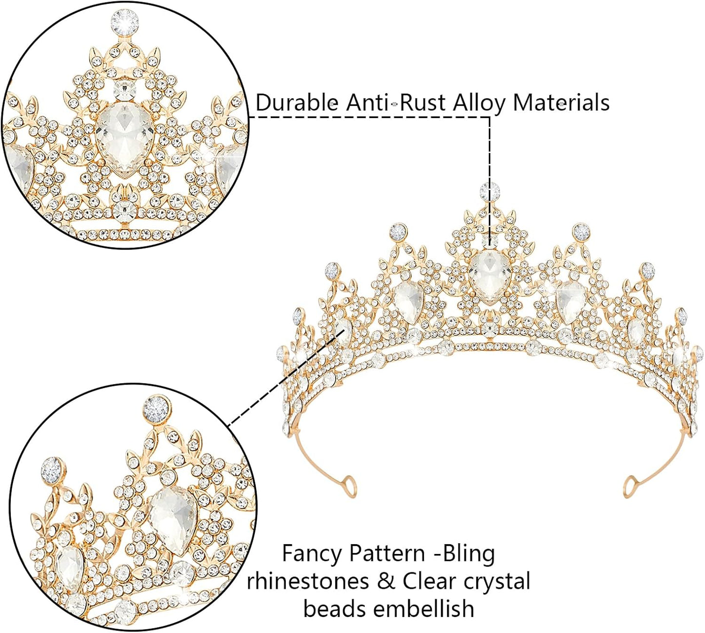 Crystal Tiaras & Crowns for Women, Bride Royal Queen Headband Princess Headpieces for Birthday Cake Crown & Prom Pageant Party