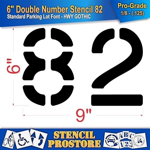 Pavement, Curb, and WheelStop Stencils - 6 inch Double Number Stencil - (82) - 6" x 9" x 1/8" (128 mil) - Pro-Grade