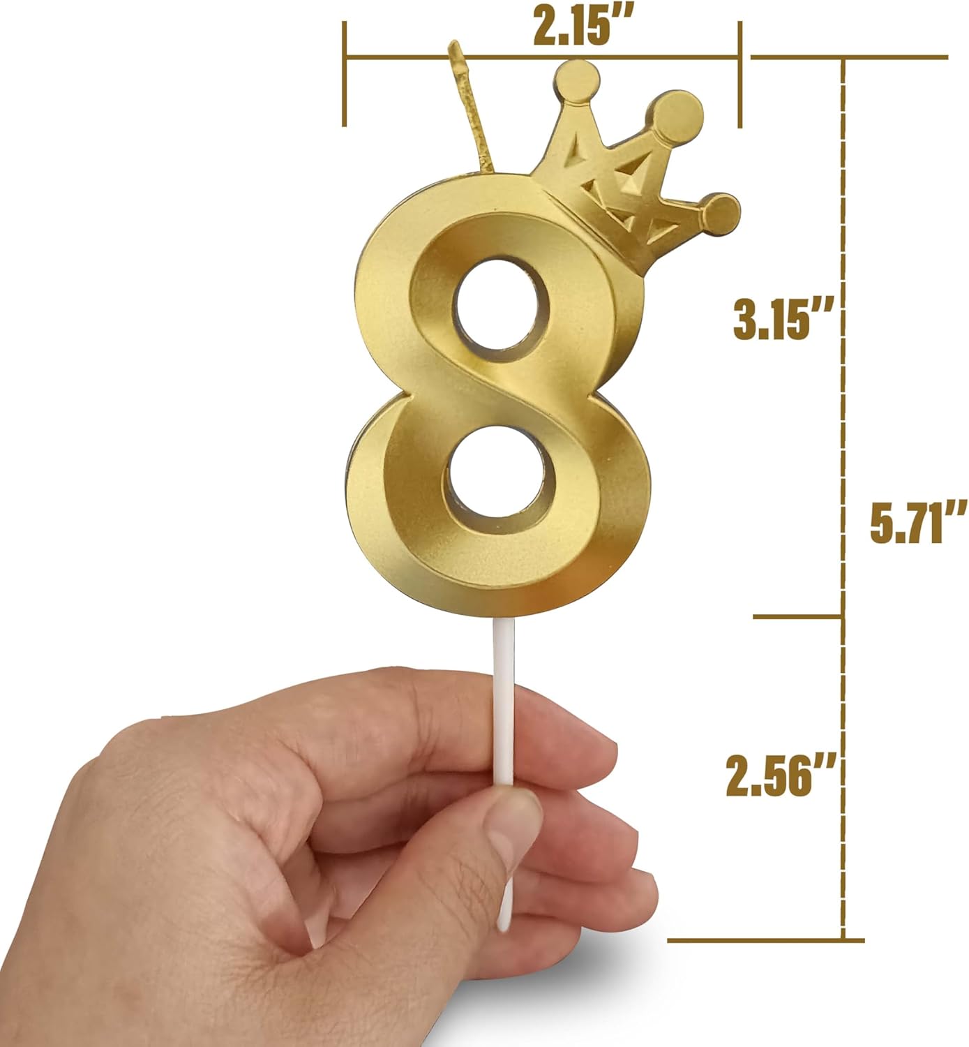The Number 8 Gold Birthday Candles for Cake is Beautiful Number Candles for 8th Birthday Decorations for Boys and Girls (Gold-8, Crown)