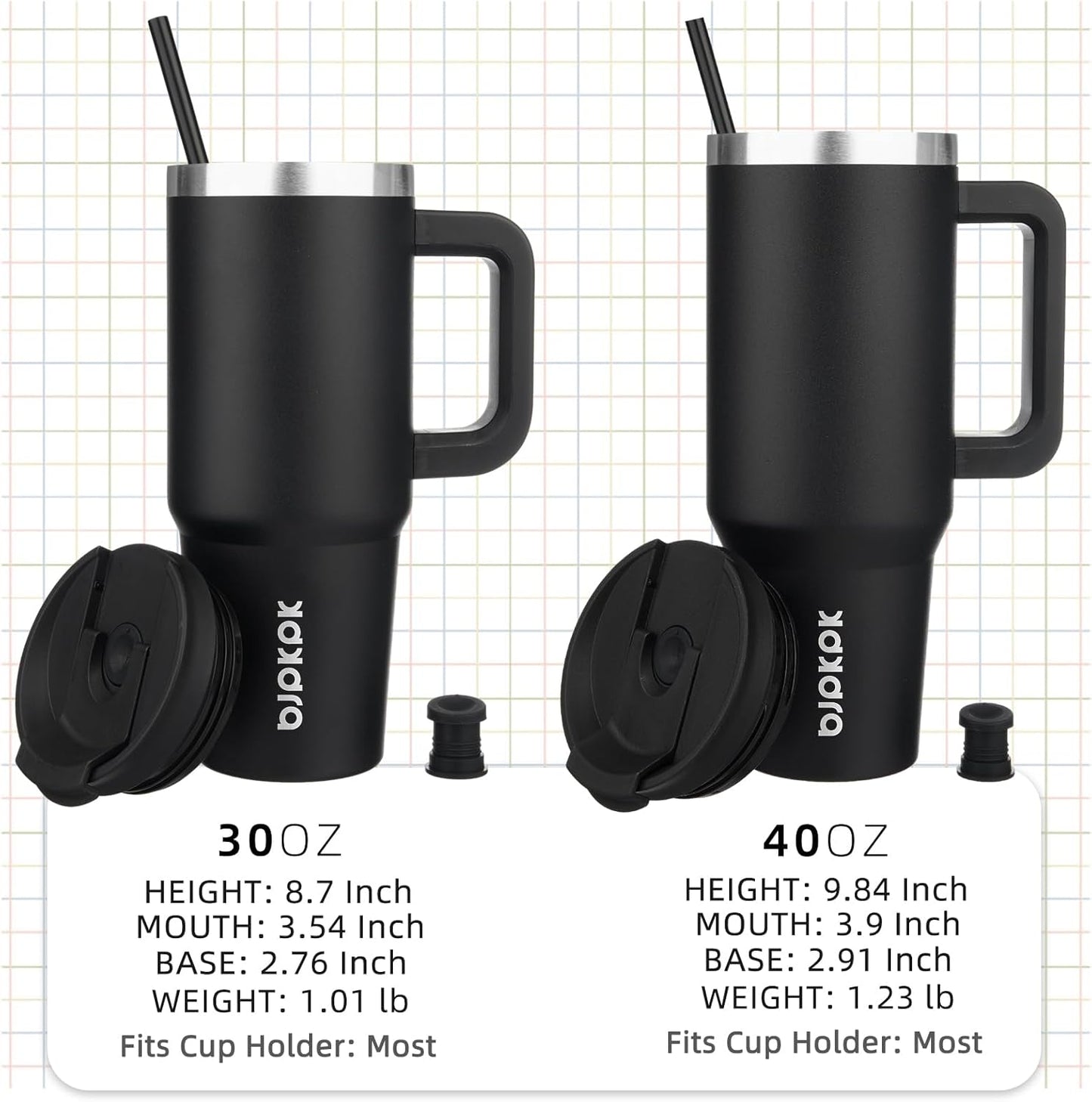 BJPKPK 40 oz Tumbler With Handle Insulated Tumblers With Lid And Straw Stainless Steel Thermal Cup,Black
