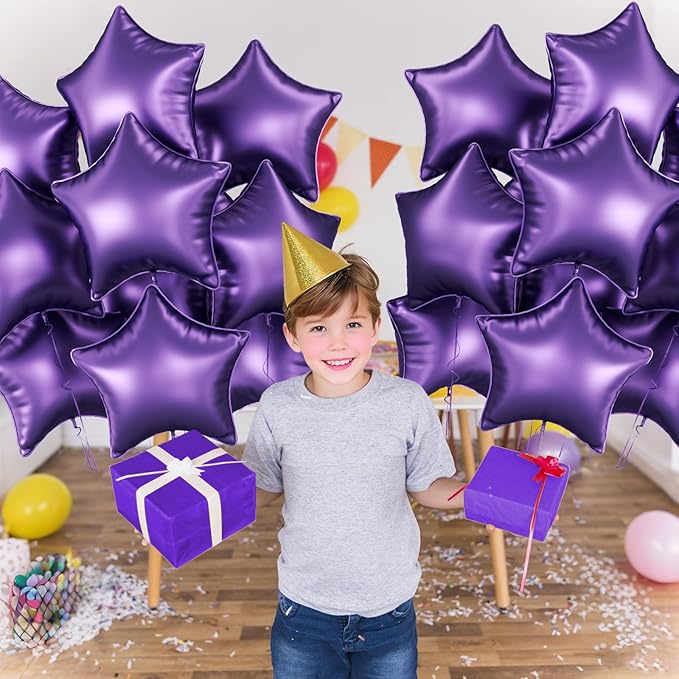 Purple Star Foil Balloons, 10PCS Purple Foil Stars Shape Balloons, 18 Inch Metallic Stars Aluminum Balloon Helium Pentagram Balloon for Birthday, Anniversary, Graduation, Halloween Party Decoration