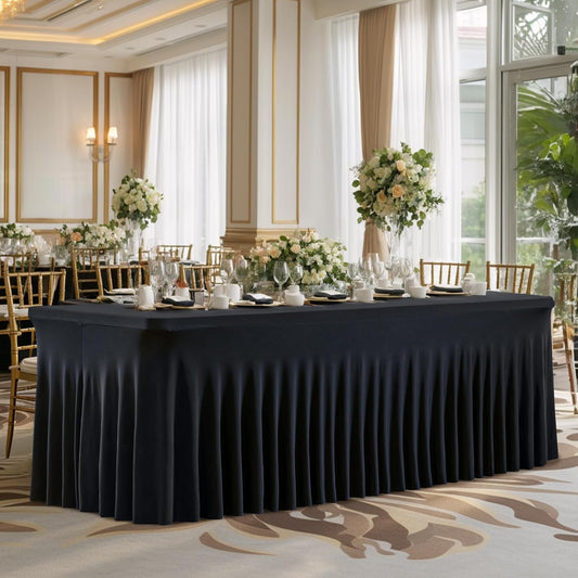 4 Pack Spandex Black Fitted Table Cloth for 6ft Rectangle Tables Black Stretch Tablecloth Table Covers Banquet Table Clothes Wrinkle Free Table Skirt for Parties Wedding