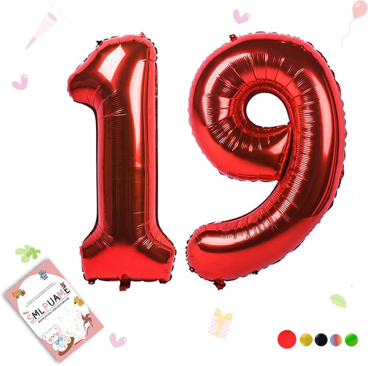 Smlpuame 40 inch Number Balloon 0-9 Red Large Number 19 Balloons,Digital Balloons for Birthday Party Celebration Decorations Supplies, Helium Foil Number Balloons for Wedding Anniversary