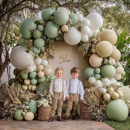 Dusty Green White Gold Balloon Garland Double Stuffed Light Sage Green White Sand Beige Balloon Arch Kit Olive Cream Metallic Balloons for Baby Bridal Shower Birthday Wedding Wild One Party Decor