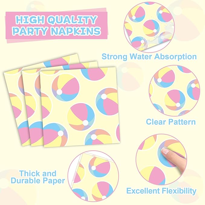 96PCS Summer Macaron Beach Ball Party Paper Plates and Napkins and Forks Set for Macaron Beach Ball Party Paper Plates Disposable Decor Summer Parties Set for Kids Birthday Gatherings Decorations