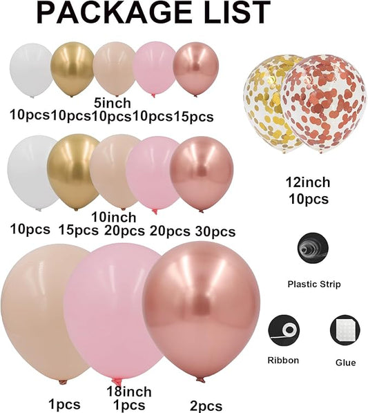 Rose Gold Balloons Arch Garland Kit 164pcs Pastel Pink Chrome Gold Balloon in Different Sizes with Confetti Balloons for Mothers Day Bridal Shower Princess Girl Birthday Baby Shower Party Decorations