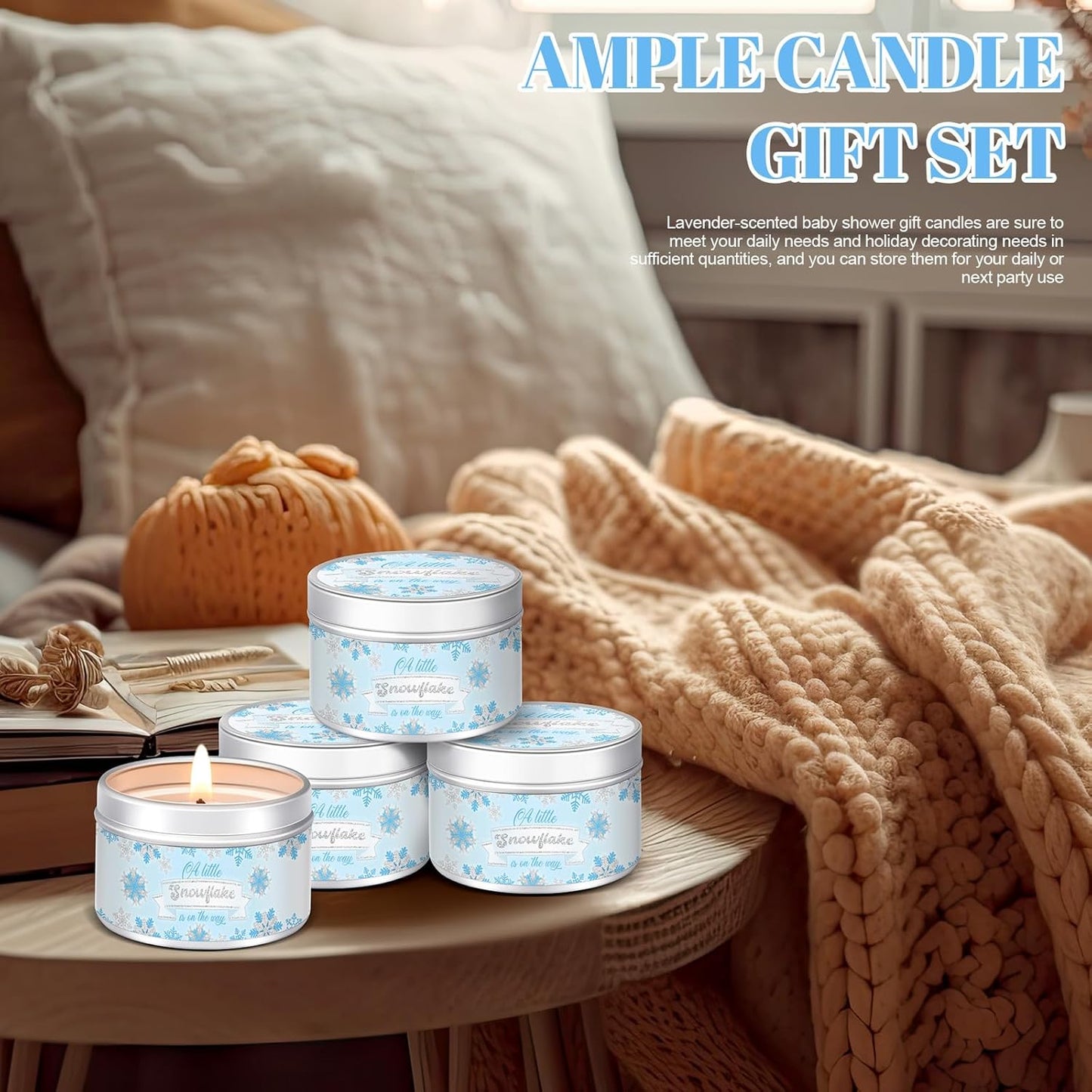 MTLEE 24 Pcs Snowflakes Baby Shower Party Favors Candles Lavender Scented Baby Shower Favors for Guests Rustic Tealights Candles Gender Reveal Return Gifts Girl Boy(1.2 Oz, Blue)