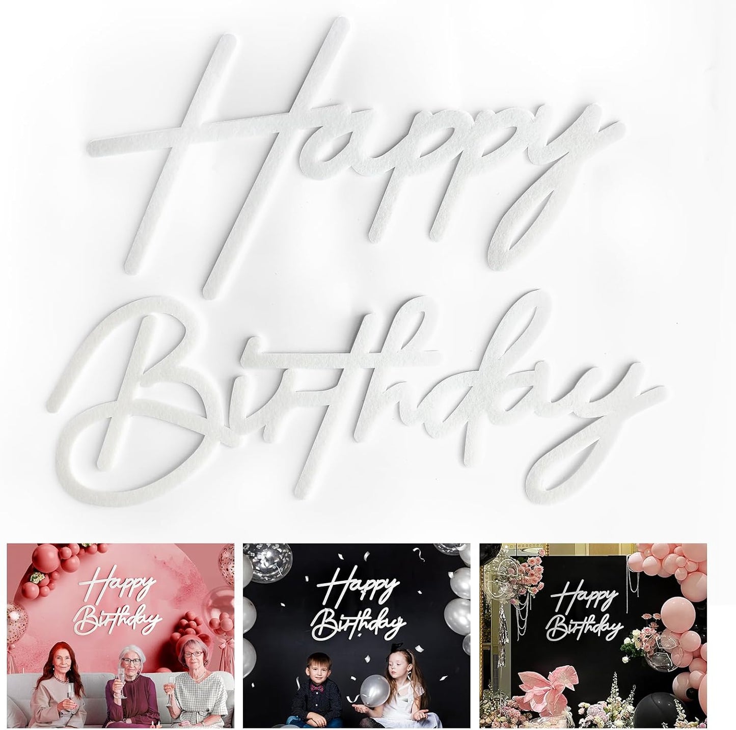 Happy Birthday Sign for Arch Backdrop - Felt Happy Birthday Letter Sign for Balloon Banner Party Backdrop Girls Boys Birthday Background for Baby Shower Photography Wall Decorations - White